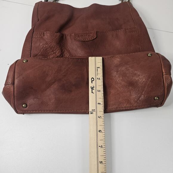 American Leather Co Women's Lenox Triple Entry Satchel Brandy Brown Shoulder Bag - Picture 8 of 13